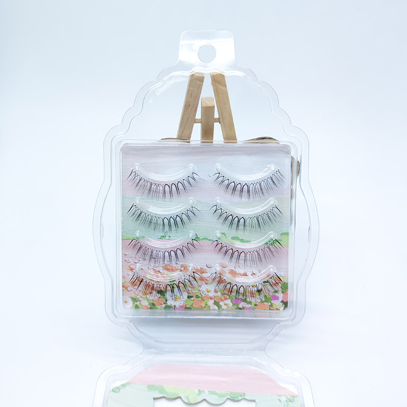 4 par naturligt udseende falske vipper Strip Cross Clear Band 5-7mm Cross Eyelash JK1