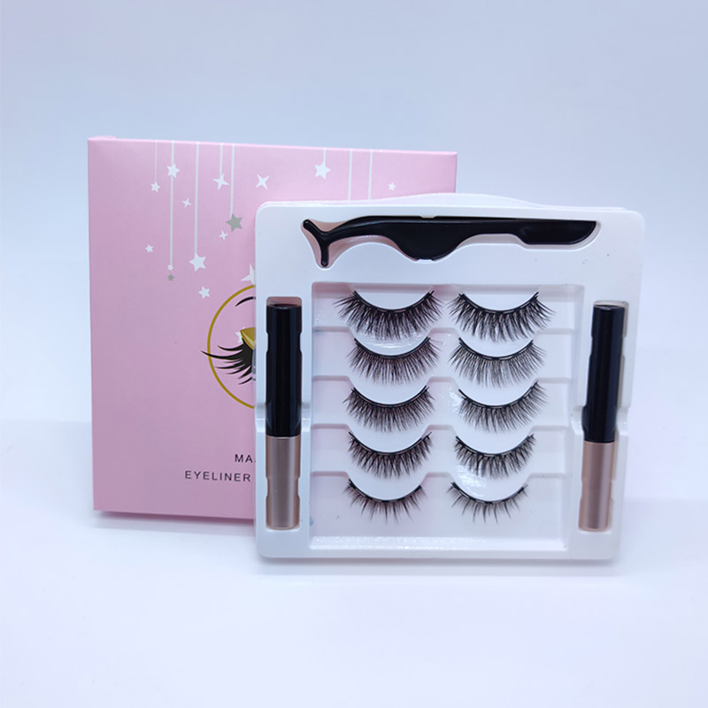 Glitrende magnetisk øjenvippesæt med eyelinersæt 5 par af 5 forskellige makeup-looks vipper